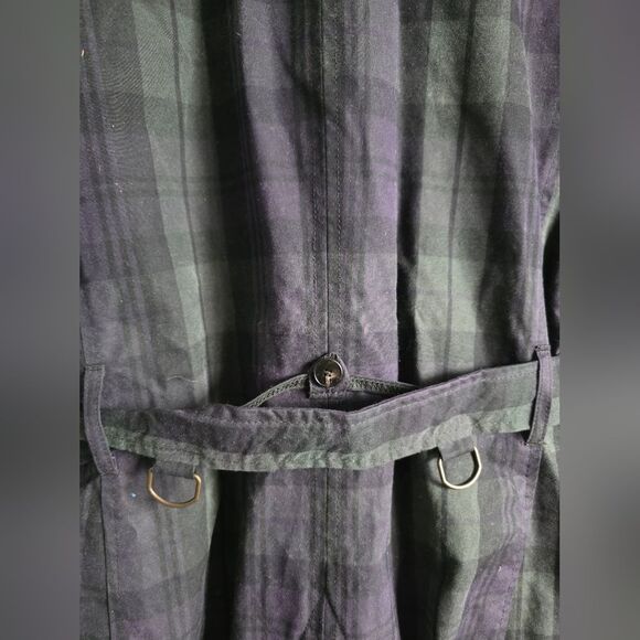 Zara Waxed Blue Green High Neck Belted Plaid Trench Coat British Millerain Sz M - Picture 8 of 16